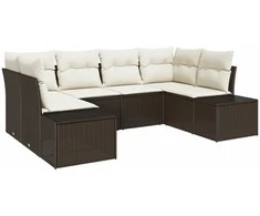 Sodo Sofų Rinkinys 6 pcs Ruda ir grietinėlė Poli ratanas