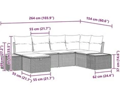 Sodo Sofų Rinkinys su pagalve 6 pcs Smėlio Poli ratanas
