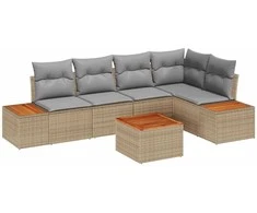 Lauko baldų komplektas Sodo Sofų Rinkinys su pagalve 6 pcs Smėlio Poli ratanas