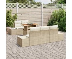 Lauko baldų komplektas Sodo Sofų Rinkinys su saugykla 6 pcs Smėlio Poli ratanas