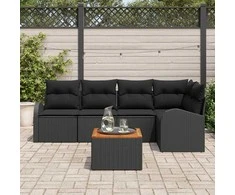 Lauko baldų komplektas Sodo Sofų Rinkinys su pagalve 6 pcs Juoda poliratanas