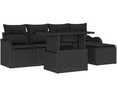 Sodo Sofų Rinkinys su pagalve 6 pcs Juoda Poliratanas