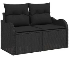 Sodo Sofų Rinkinys su pagalve 6 pcs Juoda Poli ratanas