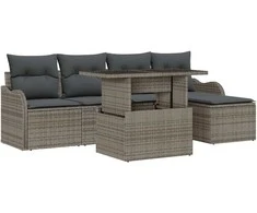 Lauko baldų komplektas Lauko sėdimų vietų komplektas 6 pcs Pilka Poli ratanas