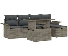 Lauko baldų komplektas Sodo Sofų Rinkinys su pagalve 6 pcs Pilka Poli ratanas