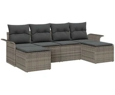 Lauko baldų komplektas Sodo Sofų Rinkinys su saugykla 6 pcs Pilka poliratanas