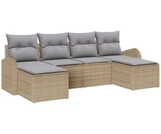 Lauko baldų komplektas Sofos komplektas 6 pcs Bežė ir šviesiai pilka poliratanas