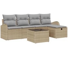 Lauko baldų komplektas Sodo Sofų Rinkinys su pagalve 6 pcs Smėlio Poli ratanas
