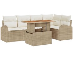 Sodo Sofų Rinkinys su saugykla 6 pcs Smėlio Poli ratanas