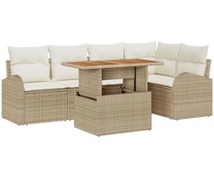 Sodo Sofų Rinkinys su saugykla 6 pcs Smėlio Poli ratanas
