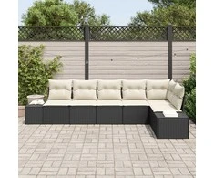 Sodo Sofų Rinkinys 6 pcs Juoda ir kreminė poliratanas