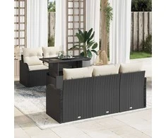 Sodo Sofų Rinkinys su pagalve 6 pcs Juoda Poli ratanas