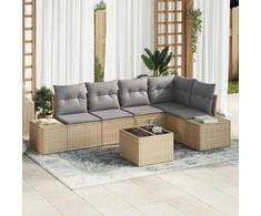 Lauko baldų komplektas Sodo Sofų Rinkinys 6 pcs Smėlio poliratanas