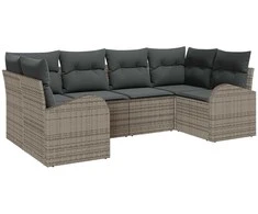 Lauko baldų komplektas Sodo Sofų Rinkinys su pagalve 6 pcs Pilka poliratanas
