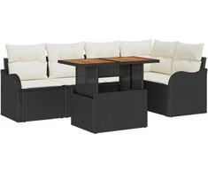 Lauko baldų komplektas Sodo Sofų Rinkinys su saugykla 6 pcs Juoda Poli ratanas