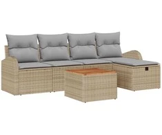Lauko baldų komplektas Sodo Sofų Rinkinys su pagalve 6 pcs Smėlio Poli ratanas