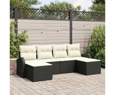 Sodo Sofų Rinkinys su pagalve 6 pcs Juoda Poli ratanas