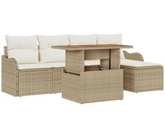 Sodo Sofų Rinkinys su saugykla 6 pcs Smėlio Poli ratanas