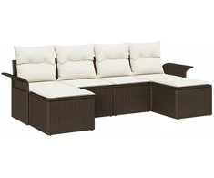 Sodo Sofų Rinkinys su pagalve 6 pcs Ruda Poli ratanas