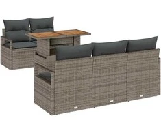 Sodo Sofų Rinkinys su saugykla 6 pcs Pilka Poli ratanas