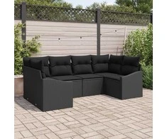 Lauko baldų komplektas Sofos komplektas su pagalve 6 pcs Juoda poliratanas