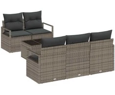 Sodo Sofų Rinkinys su pagalve 6 pcs Pilka poliratanas