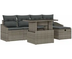 Lauko baldų komplektas Sodo Sofų Rinkinys su pagalve 6 pcs Pilka Poli ratanas