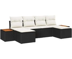 Sodo Sofų Rinkinys 6 pcs Juoda ir kreminė Poli ratanas