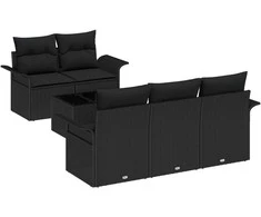 Sodo Sofų Rinkinys 6 pcs Juoda Poli ratanas, plienas ir stiklas