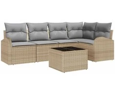 Sofos komplektas su pagalve 6 pcs Smėlio Poliesteris