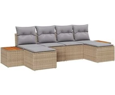 Sodo Sofų Rinkinys 6 pcs Bežinė ir šviesiai pilka Poli ratanas