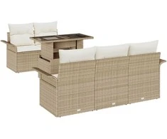 Lauko baldų komplektas Sodo Sofų Rinkinys su pagalve 6 pcs Smėlio Poli ratanas