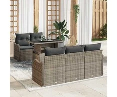 Lauko baldų komplektas Sodo Sofų Rinkinys su pagalve 6 pcs Pilka poliratanas