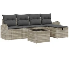 Lauko baldų komplektas Sodo Sofų Rinkinys su pagalve 6 pcs Šviesiai pilka Poli ratanas