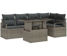 Lauko baldų komplektas Sodo Sofų Rinkinys su pagalve 6 pcs Pilka Poli ratanas