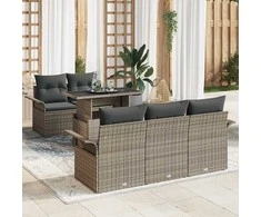 Lauko baldų komplektas Sodo Sofų Rinkinys su pagalve 6 pcs Pilka Poli ratanas