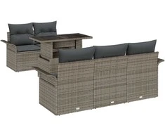 Lauko baldų komplektas Sodo Sofų Rinkinys su pagalve 6 pcs Pilka Poli ratanas