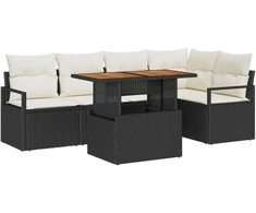 Sodo Sofų Rinkinys su saugykla 6 pcs Juoda Poli ratanas