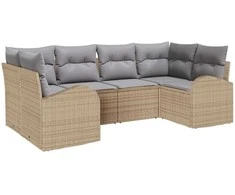 Lauko baldų komplektas Sodo Sofų Rinkinys 6 pcs Bežinė ir šviesiai pilka poliratanas