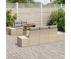 Sodo Sofų Rinkinys su saugykla 6 pcs Smėlio Poli ratanas