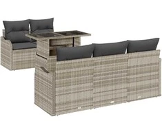 Lauko baldų komplektas Sodo Sofų Rinkinys su pagalve 6 pcs Šviesiai pilka poliratanas