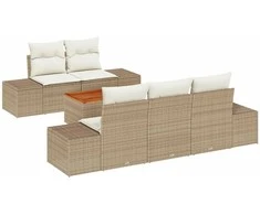 Lauko baldų komplektas Sodo Sofų Rinkinys 6 pcs Bežinė ir kreminė poliratanas