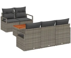 Lauko baldų komplektas Sodo Sofų Rinkinys su pagalve 6 pcs Pilka poliratanas