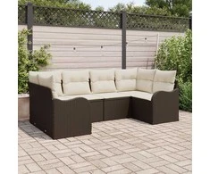 Lauko baldų komplektas Sodo Sofų Rinkinys su pagalve 6 pcs Ruda Poli ratanas