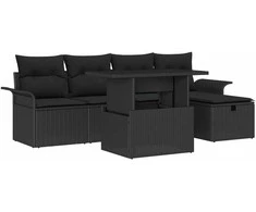 Lauko baldų komplektas Sodo Sofų Rinkinys su pagalve 6 pcs Juoda Poli ratanas