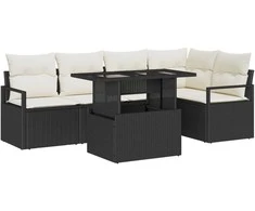 Lauko baldų komplektas Sodo Sofų Rinkinys su saugykla 6 pcs Juoda Poli ratanas