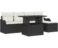 Lauko baldų komplektas Lauko sėdimų vietų komplektas 6 pcs Juoda Poli ratanas