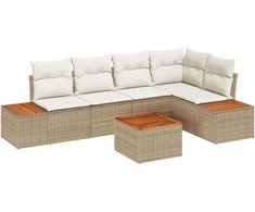 Sodo Sofų Rinkinys su pagalve 6 pcs smėlio ir kreminės spalvos