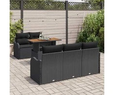 Sodo Sofų Rinkinys su saugykla 6 pcs Juoda Poli ratanas