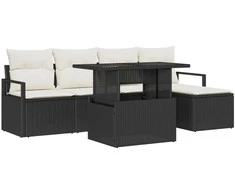 Lauko baldų komplektas Sodo Sofų Rinkinys su saugykla 6 pcs Juoda Poli ratanas